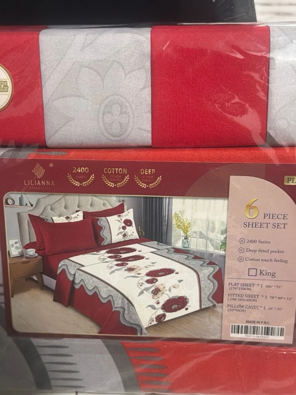 King Size 6-Piece Sheet Set in Red and White